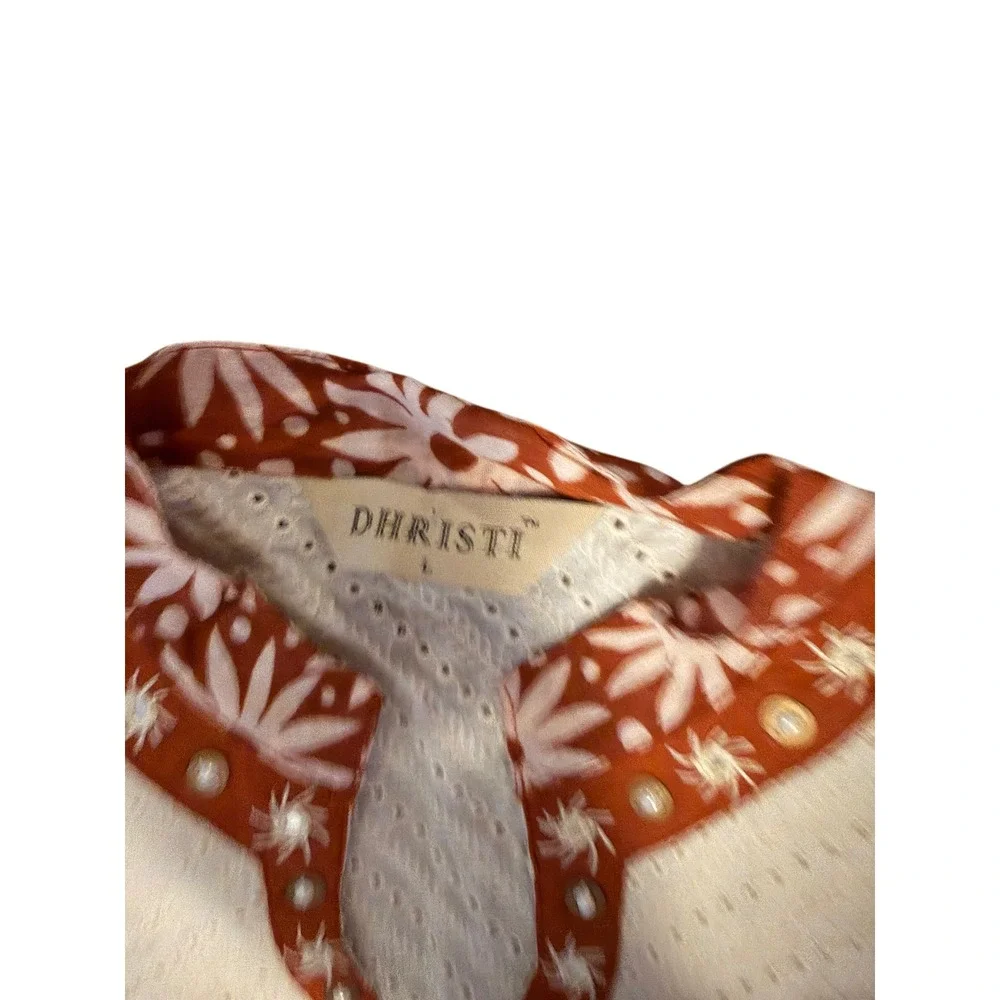 Dhristi Girls Rust Orange Floral Eyelet Lace Boho Dress Mirror Detail Size L